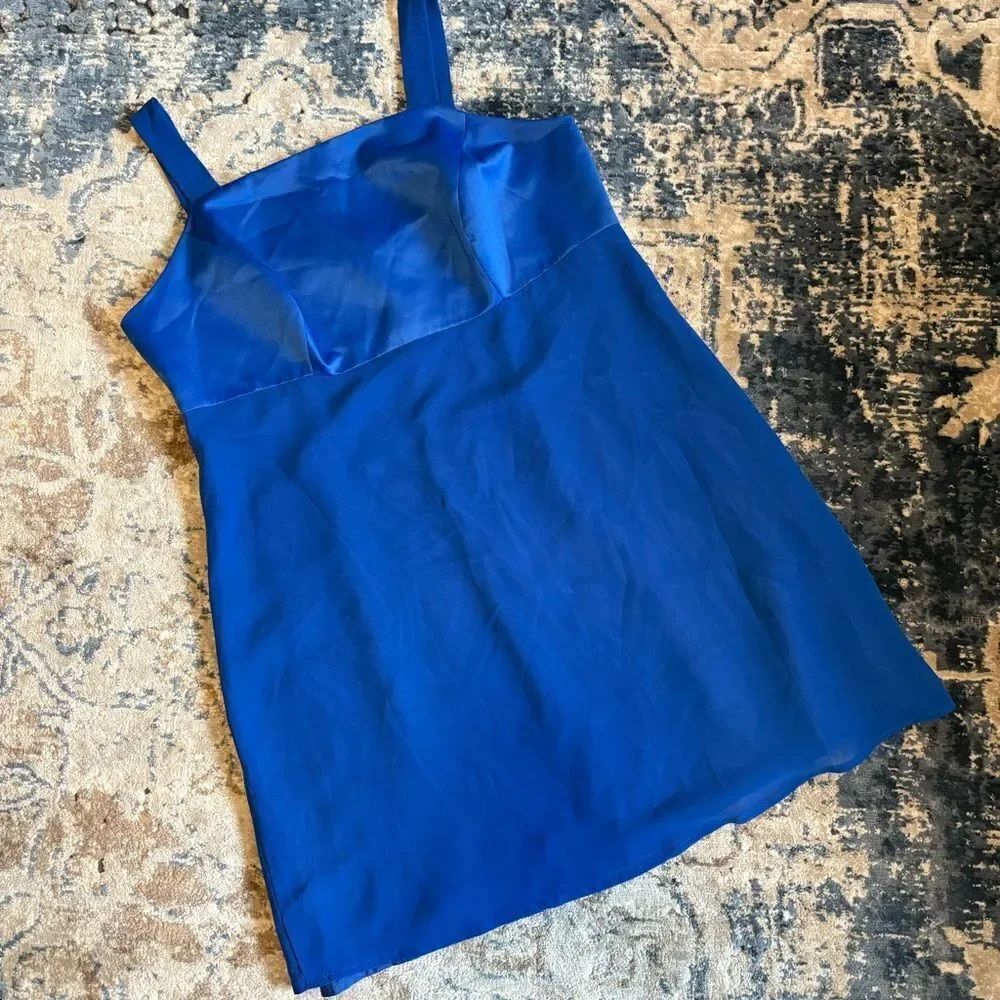 Vintage 80’s Adrianna Papell cobalt blue 100% silk short dress sz Large